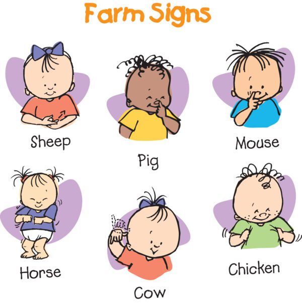 A collection of farm signs for children that incorporate If You're Happy and You Know It Music.