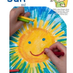 A baby is drawing a sun on a piece of paper for the Summer Signs Poster Pack.