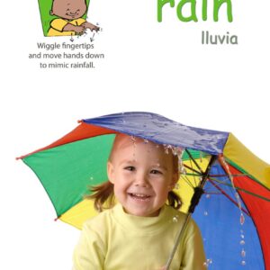 A little girl demonstrating the sign language for weather while holding an umbrella with the Weather Signs Poster Pack.