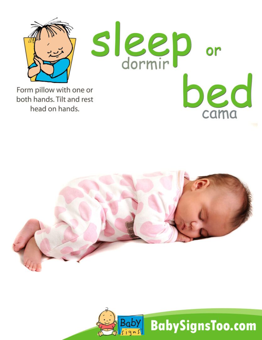 A baby sleeping on a bed with the Bedtime Signs Poster Pack.