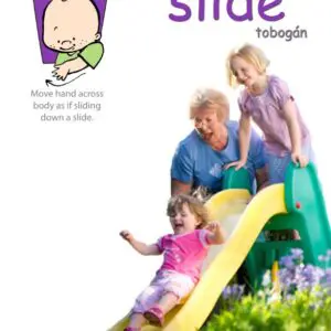 Baby Signs® poster pack teaching 9 outdoor park signs including slide, swing, ball, and outside