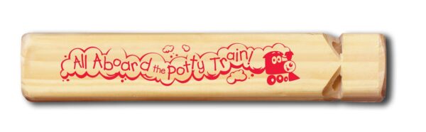 A wooden stick with a red and white label, perfect for Potty Training Made Easy with the Baby Signs® Program.