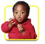 Baby using the HOT sign from the Baby Signs® Program.