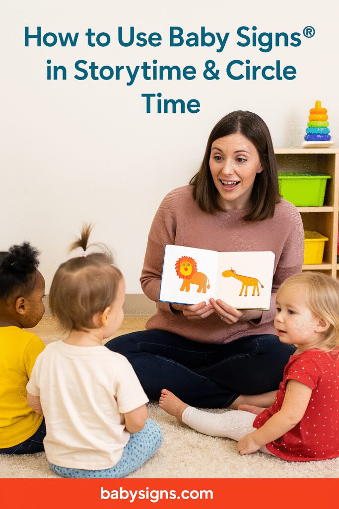 Preschool teacher reading a book to toddlers during circle time in a classroom setting