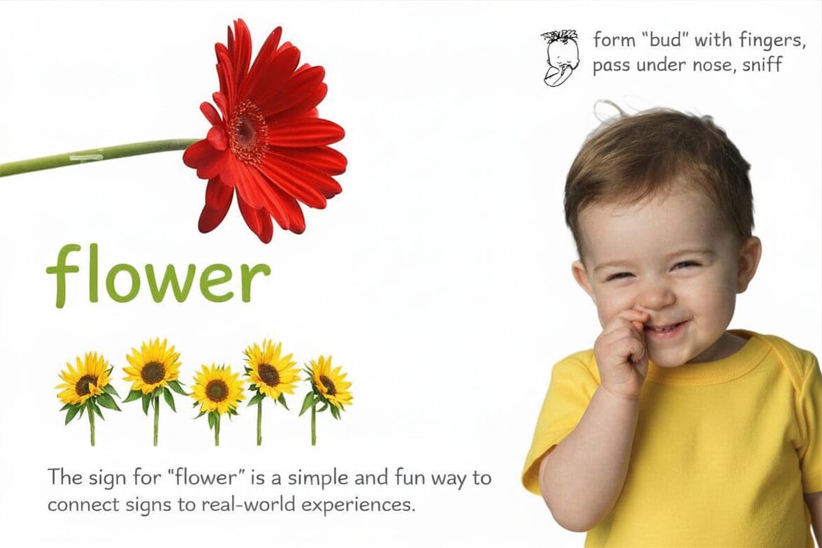 Baby demonstrating the flower sign in ASL