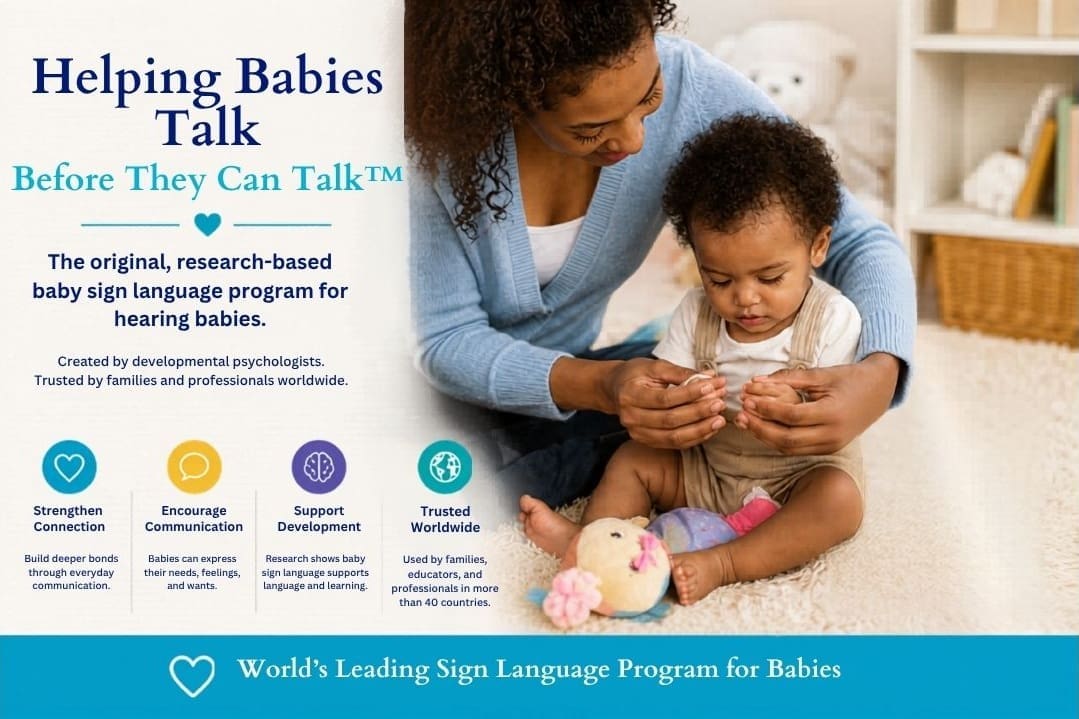 Mother teaching her baby the ASL sign for more using the Baby Signs® Program