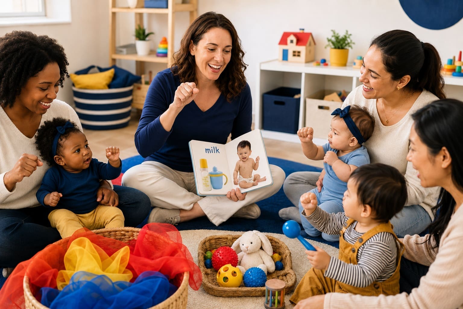 Baby Signs play class with caregiver and child using signs during sensory-rich play and early learning activities